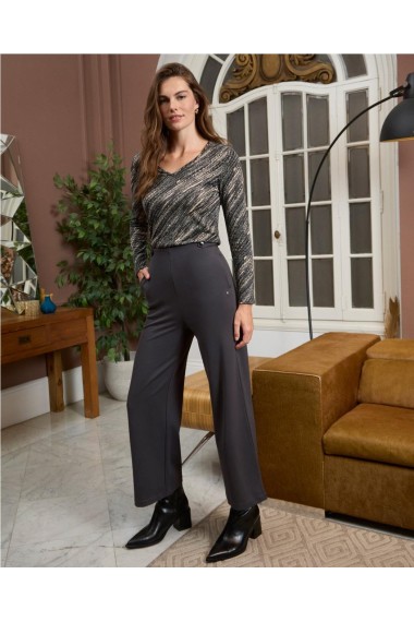 PANTALÓN PUNTO AMPLIO BOTONES GRIS