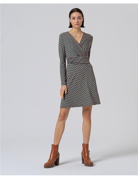 VESTIDO CRUZADO ESTAMPADO VERDE