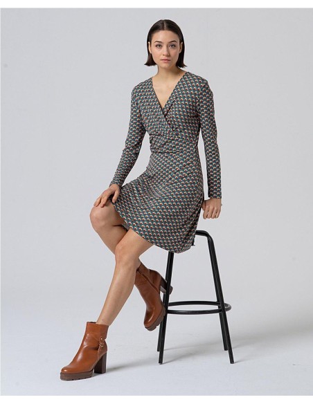 VESTIDO CRUZADO ESTAMPADO VERDE