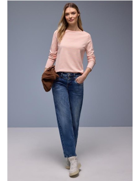 CAMISETA RAYAS CUELLO BARCO ROSA