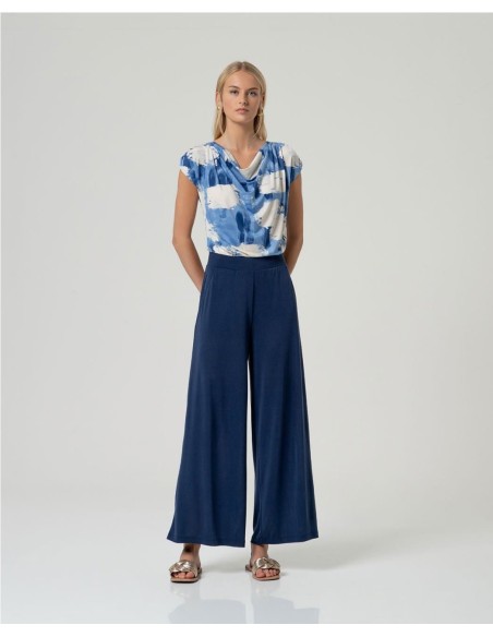 PANTALON MODAL FLUIDO AZUL MARINO