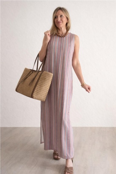 VESTIDO PUNTO MIL RAYAS ROSA