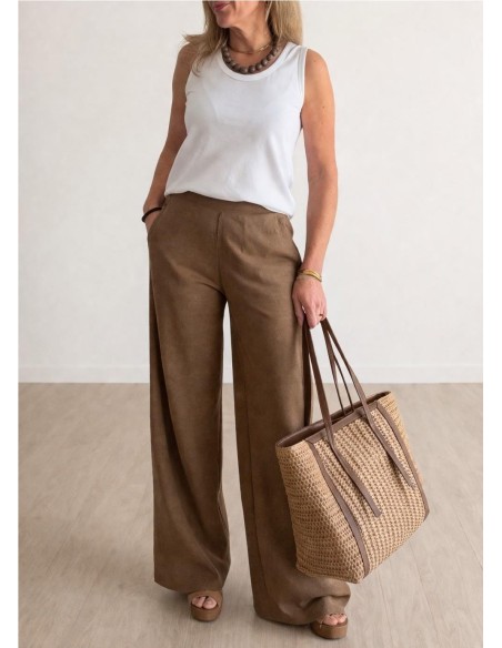 PANTALON ANCHO ALGODON CAQUI