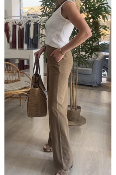 PANTALON ANCHO ALGODON CAQUI 2