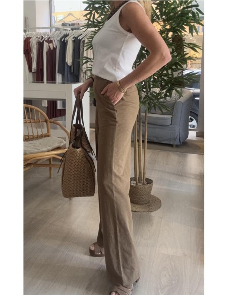 PANTALON ANCHO ALGODON CAQUI