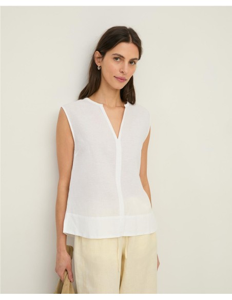 CAMISA TEJIDO COMBINADO BLANCO