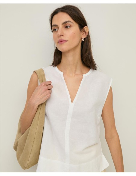 CAMISA TEJIDO COMBINADO BLANCO