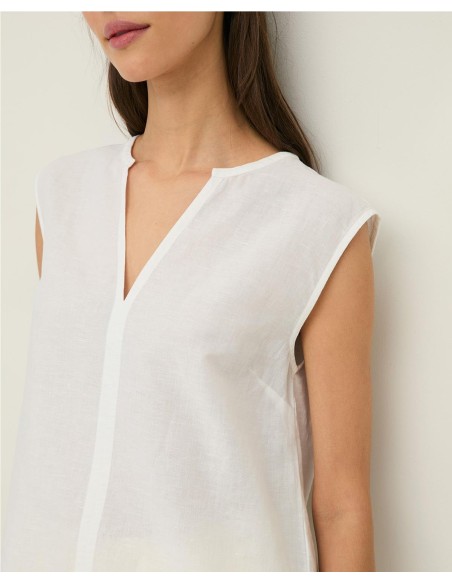 CAMISA TEJIDO COMBINADO BLANCO