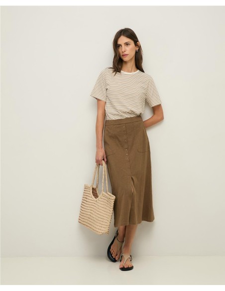 FALDA ALGODON BOTONES CAQUI