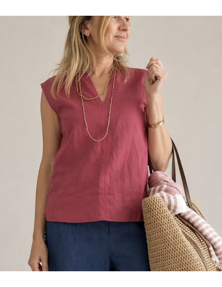 CAMISA TEJIDO COMBINADO FRESA