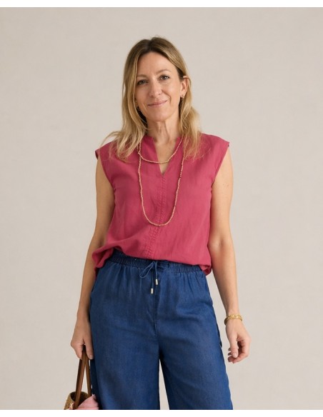 CAMISA TEJIDO COMBINADO FRESA