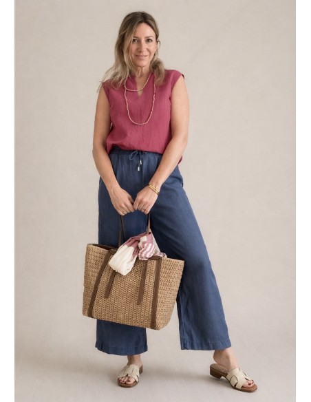 CAMISA TEJIDO COMBINADO FRESA