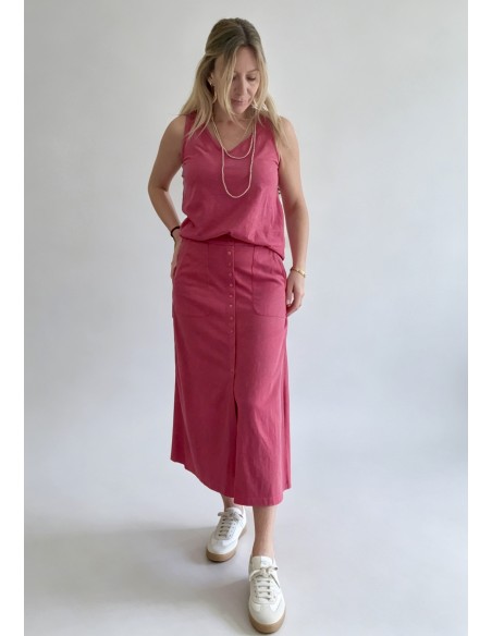 FALDA ALGODON BOTONES FRESA