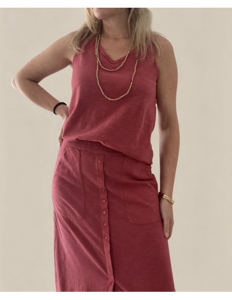 FALDA ALGODON BOTONES FRESA