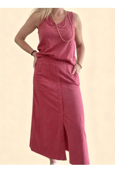 FALDA ALGODON BOTONES FRESA