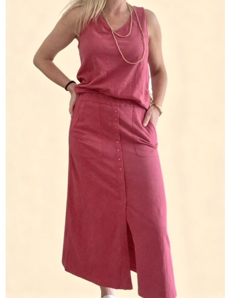 FALDA ALGODON BOTONES FRESA