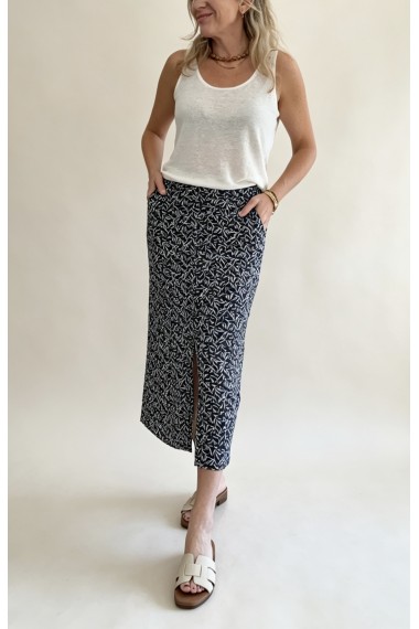 FALDA CREPE VISCOSA AZUL MARINO