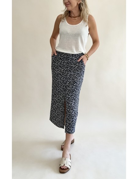 FALDA CREPE VISCOSA AZUL MARINO