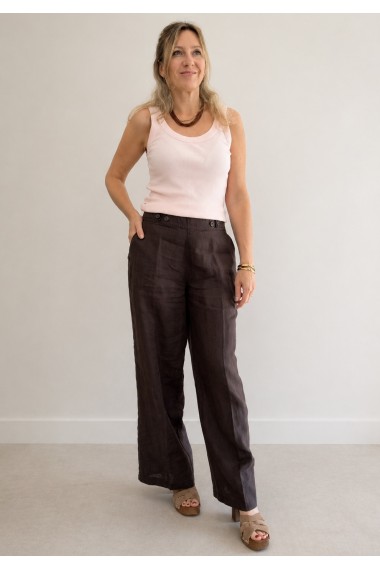 PANTALON LINO BOTONES MARRON