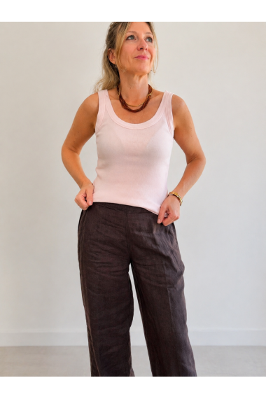 PANTALON LINO BOTONES MARRON