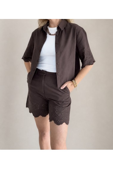 CAMISA ALGODÓN TROQUELADA MARRON