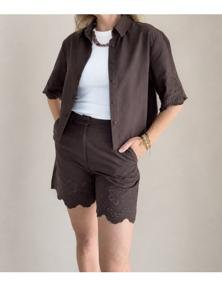 CAMISA ALGODÓN TROQUELADA MARRON