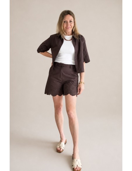 CAMISA ALGODÓN TROQUELADA MARRON