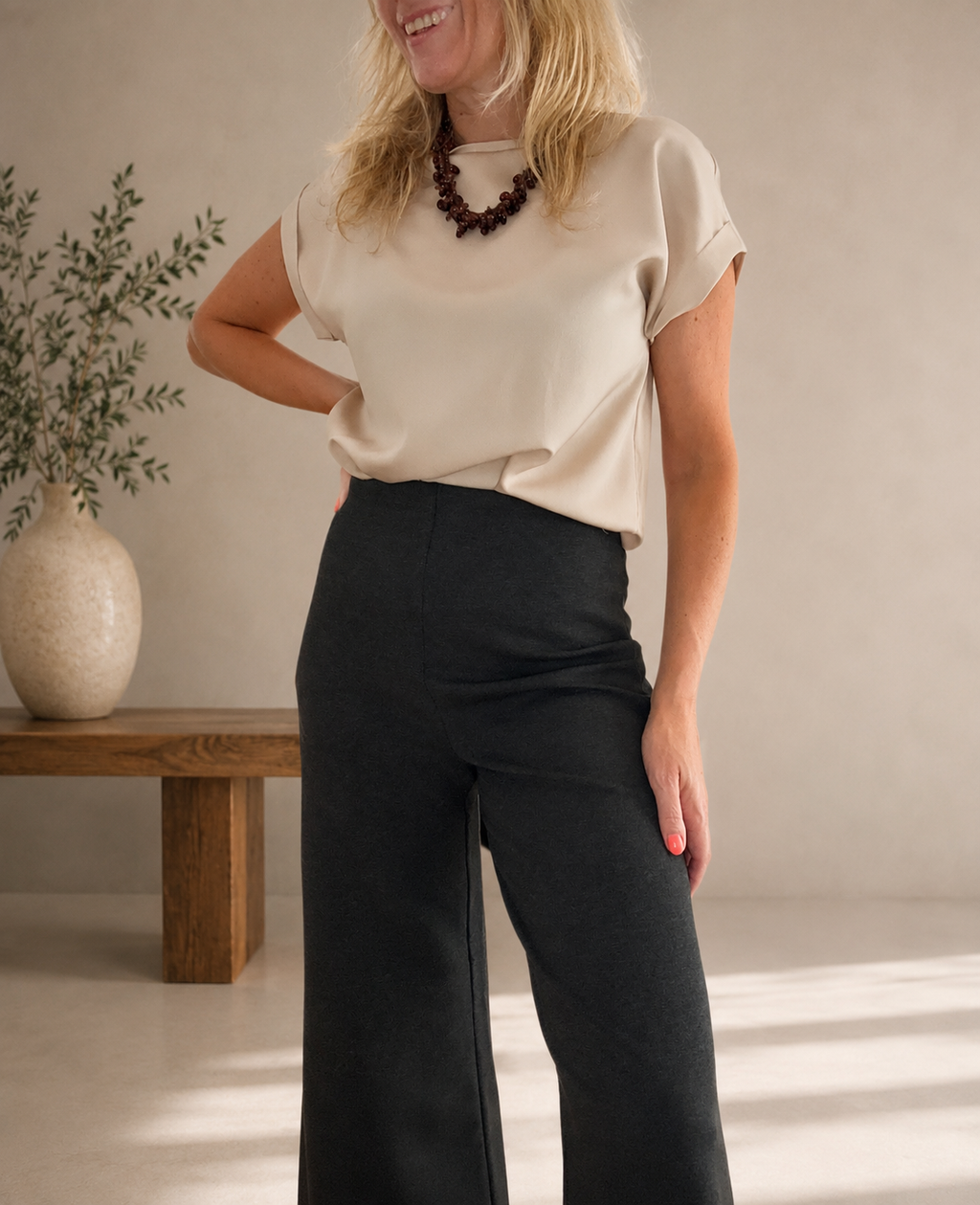 Pantalón punto fluído gris marengo