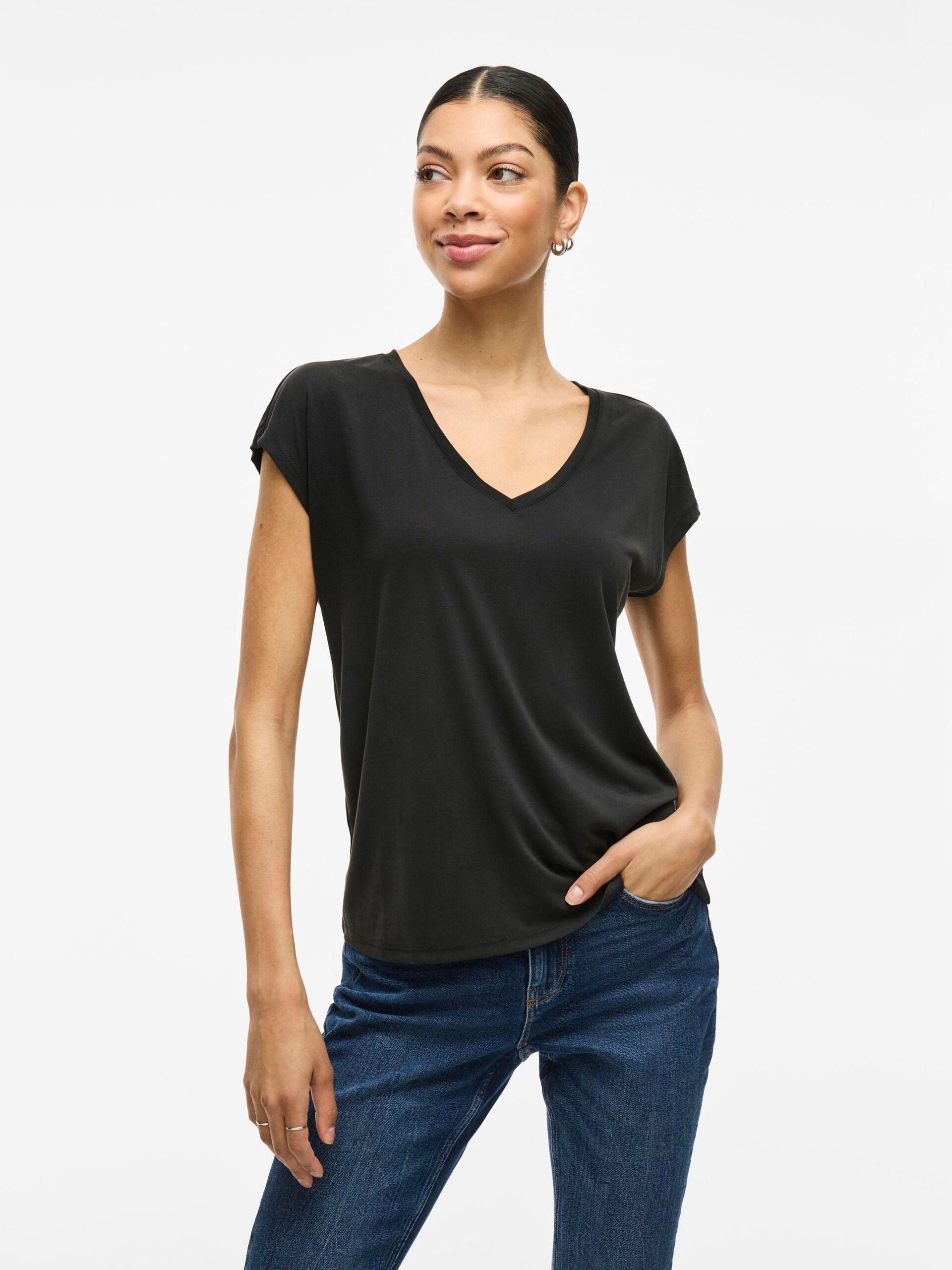 Camiseta Tencel Escote Pico Negro