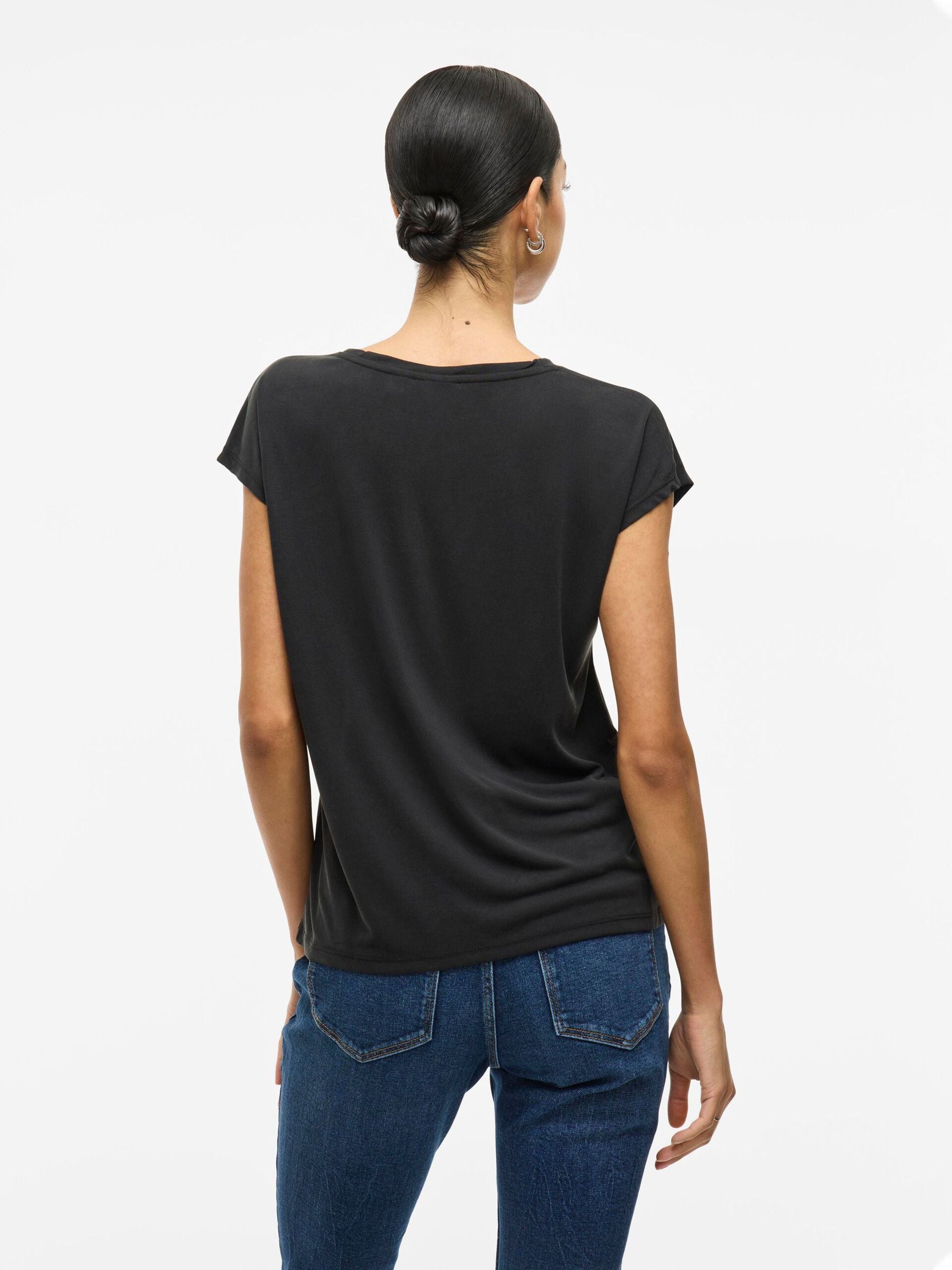 Camiseta Tencel Escote Pico Negro