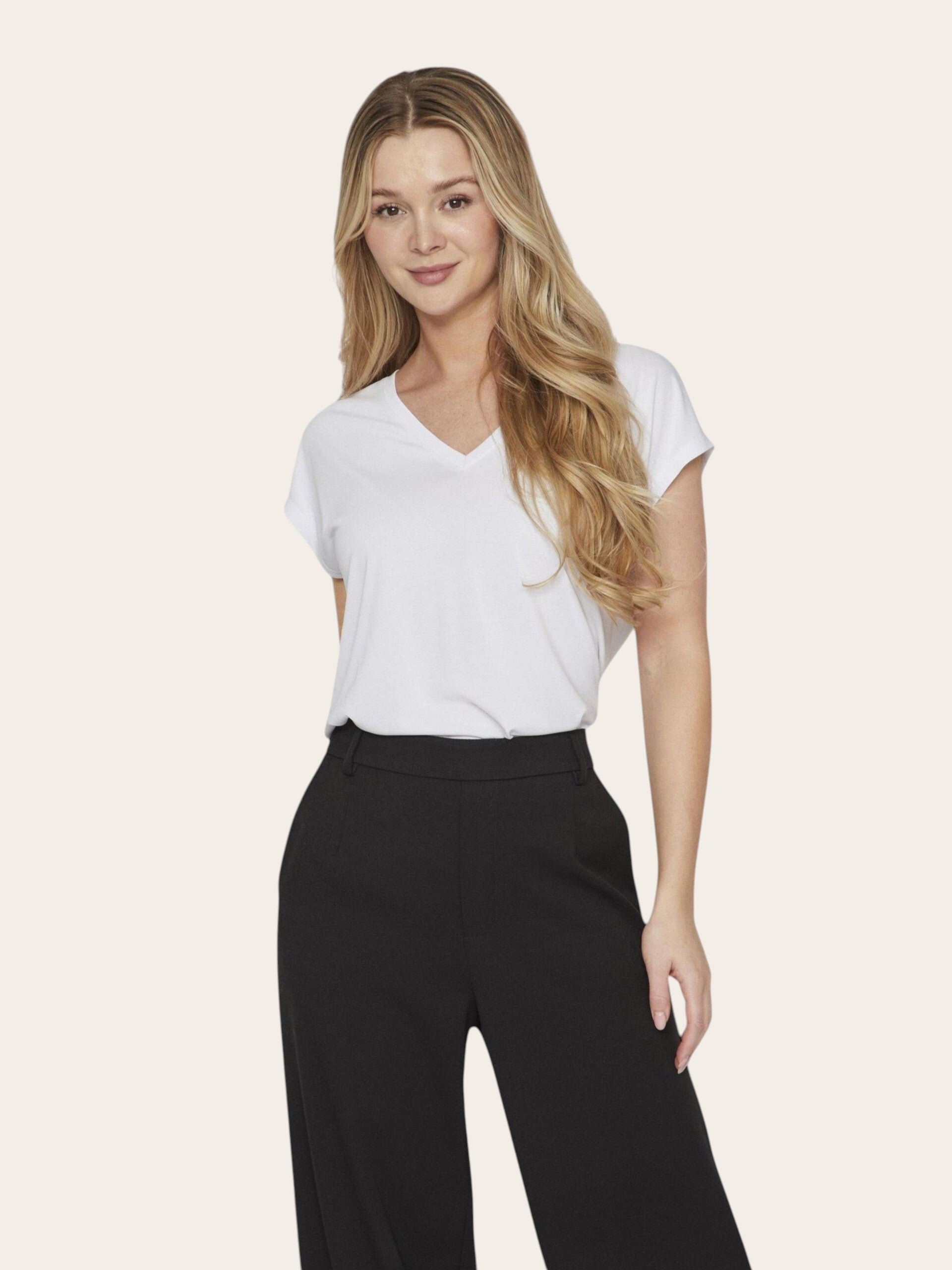 Camiseta Tencel Escote Pico Blanco
