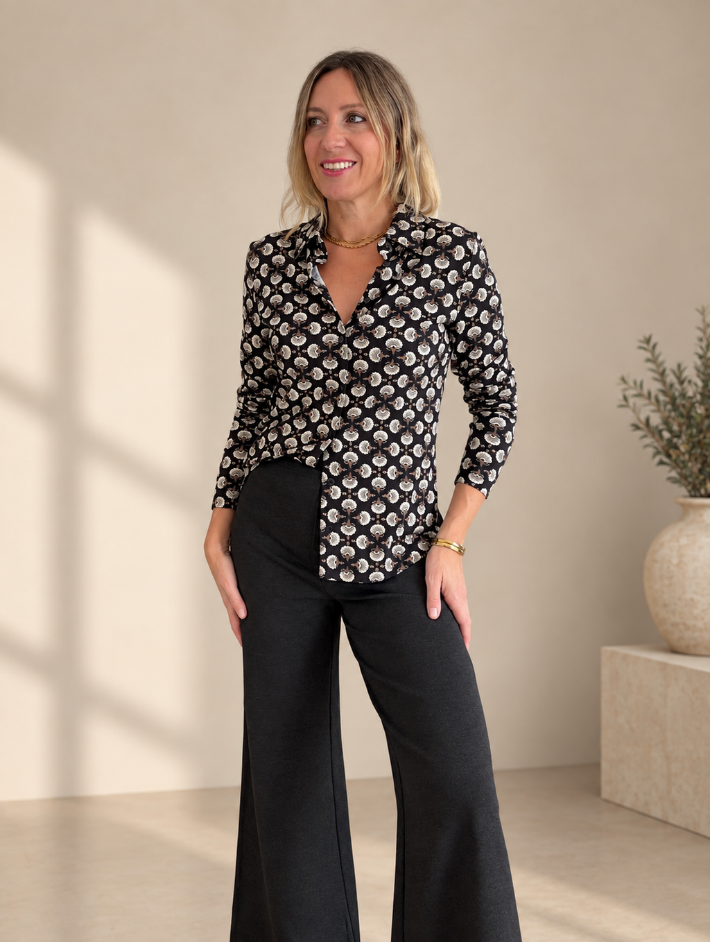 Camisa de punto estampada
