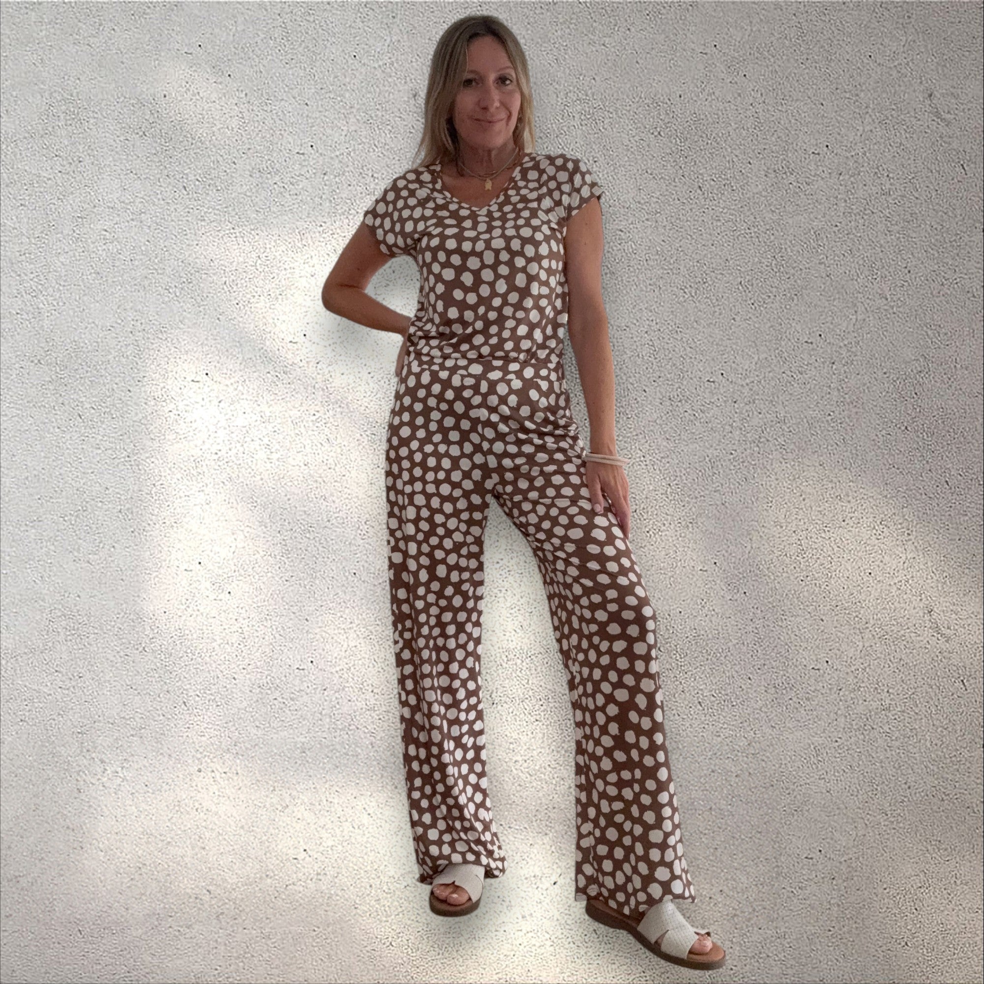 Pantalón punto frío estampado caqui (Copia)