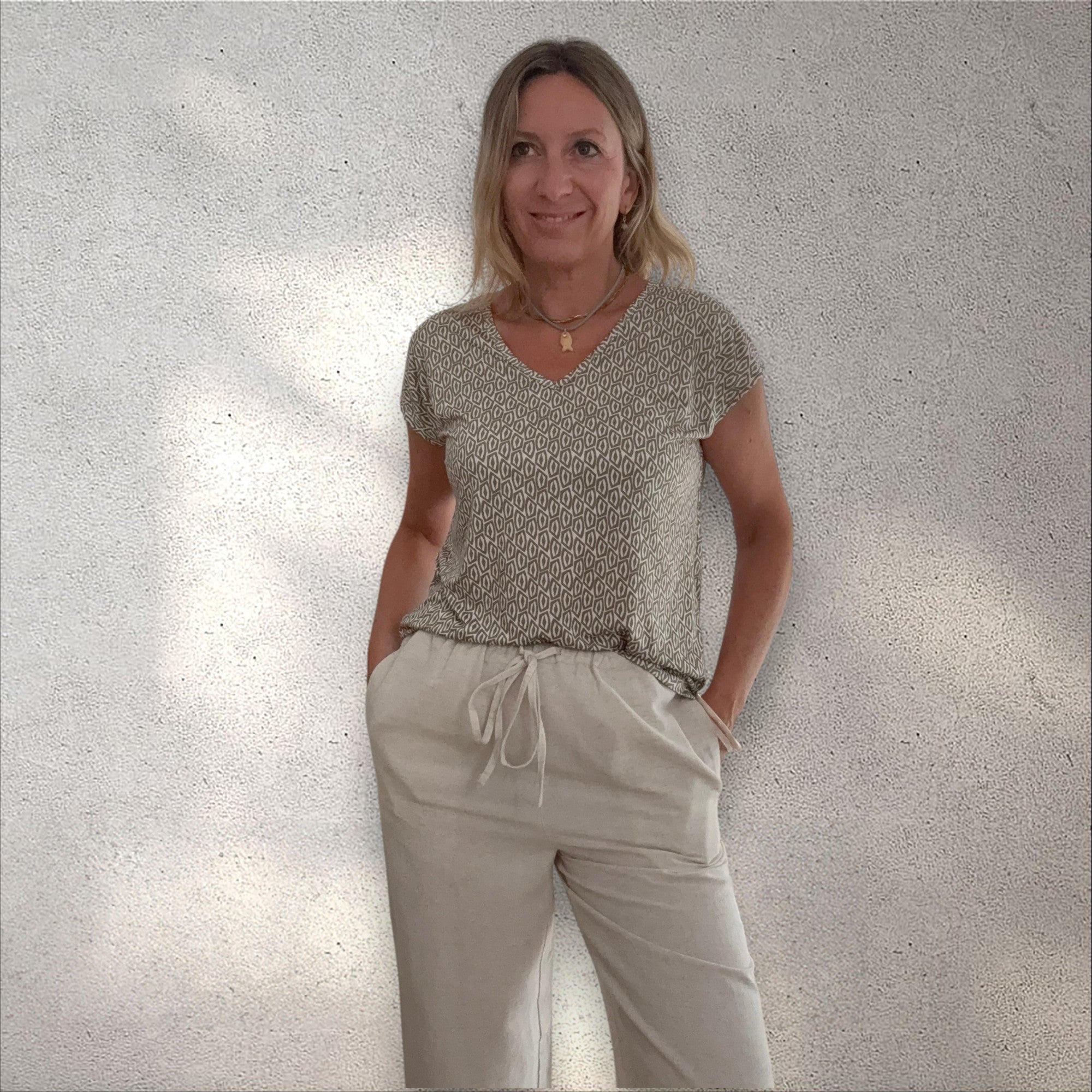 Camiseta punto frío estampado geométrico