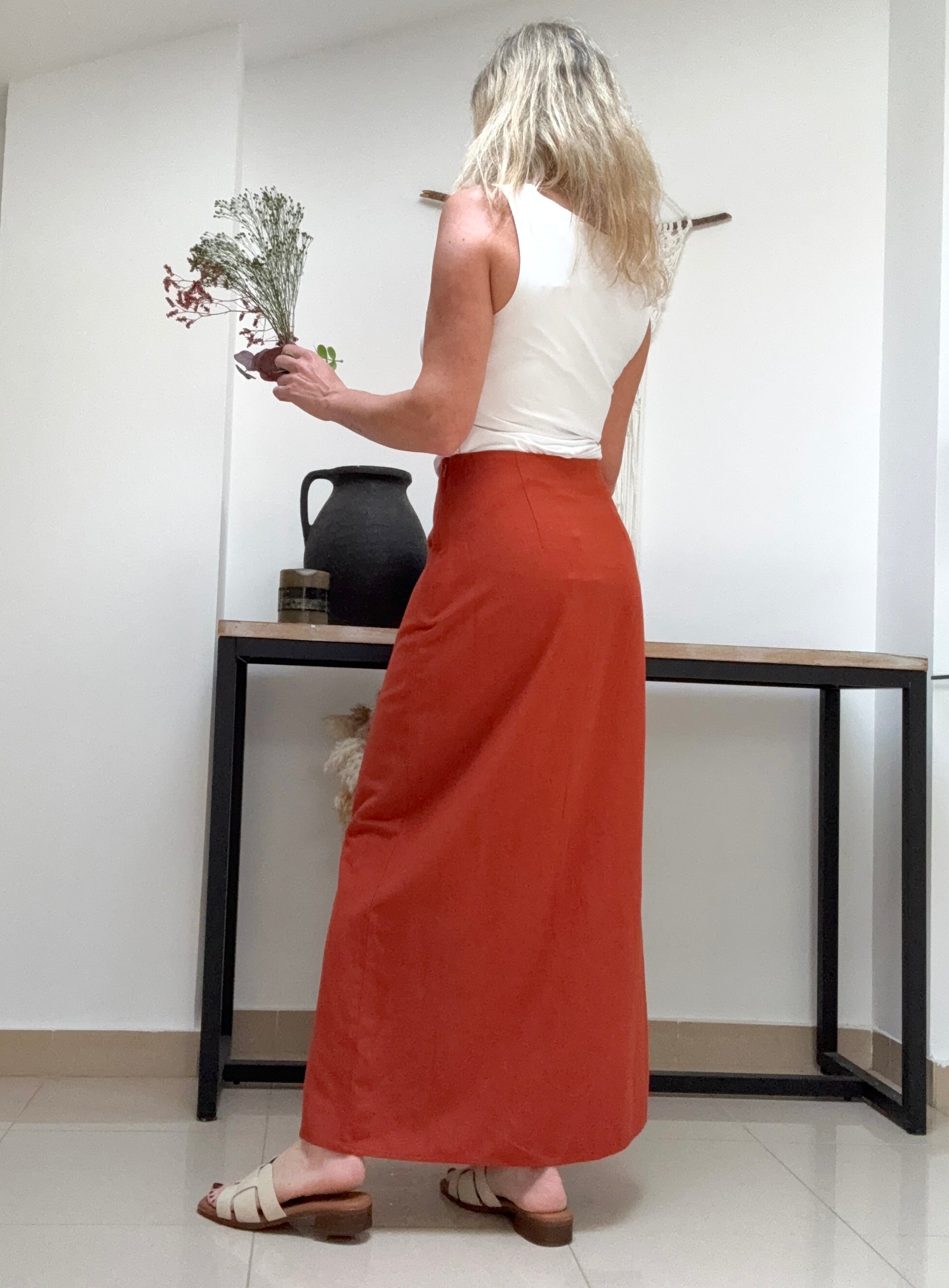 Falda Botones Cotton teja