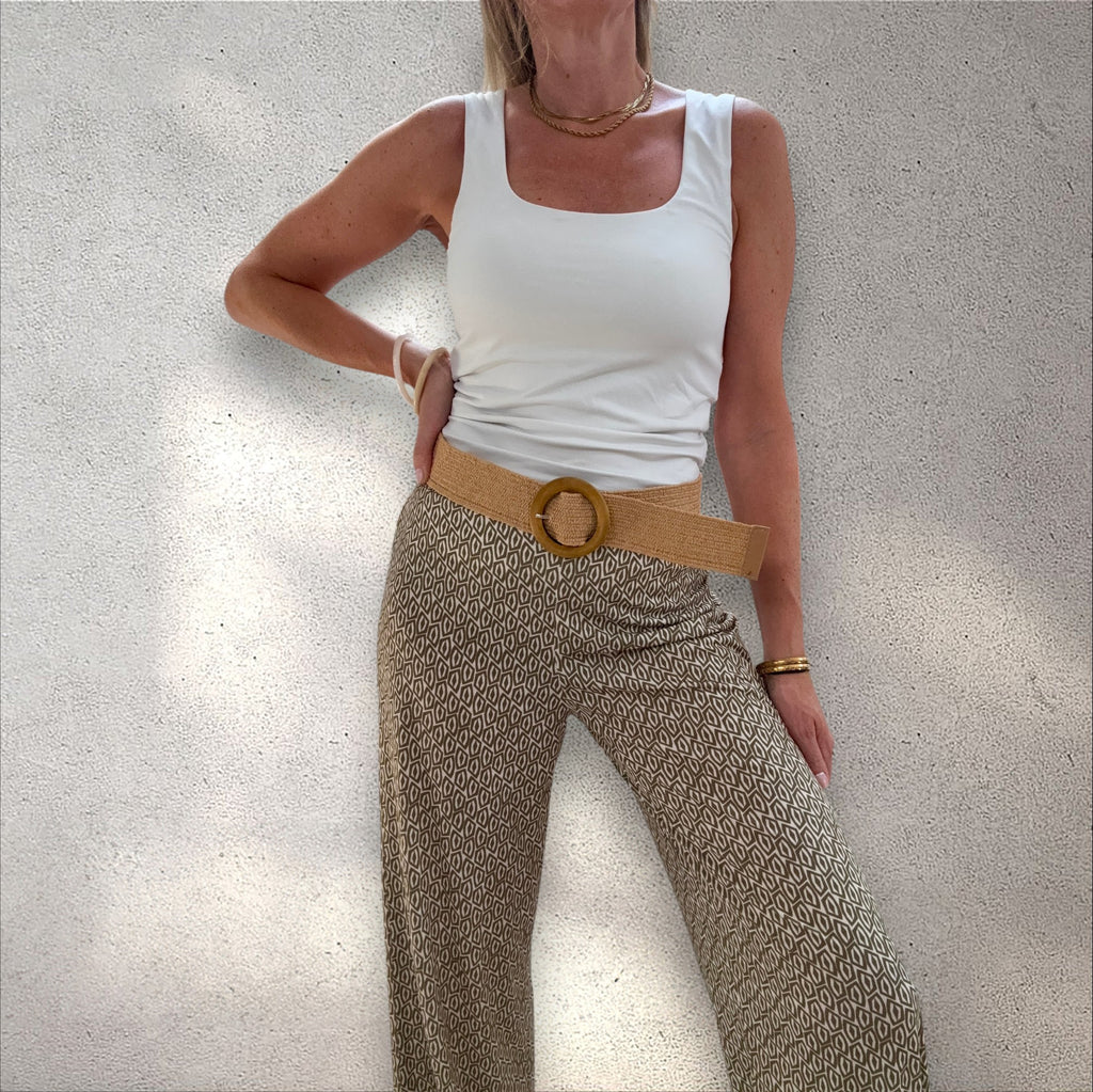 Pantalón punto frío estampado caqui