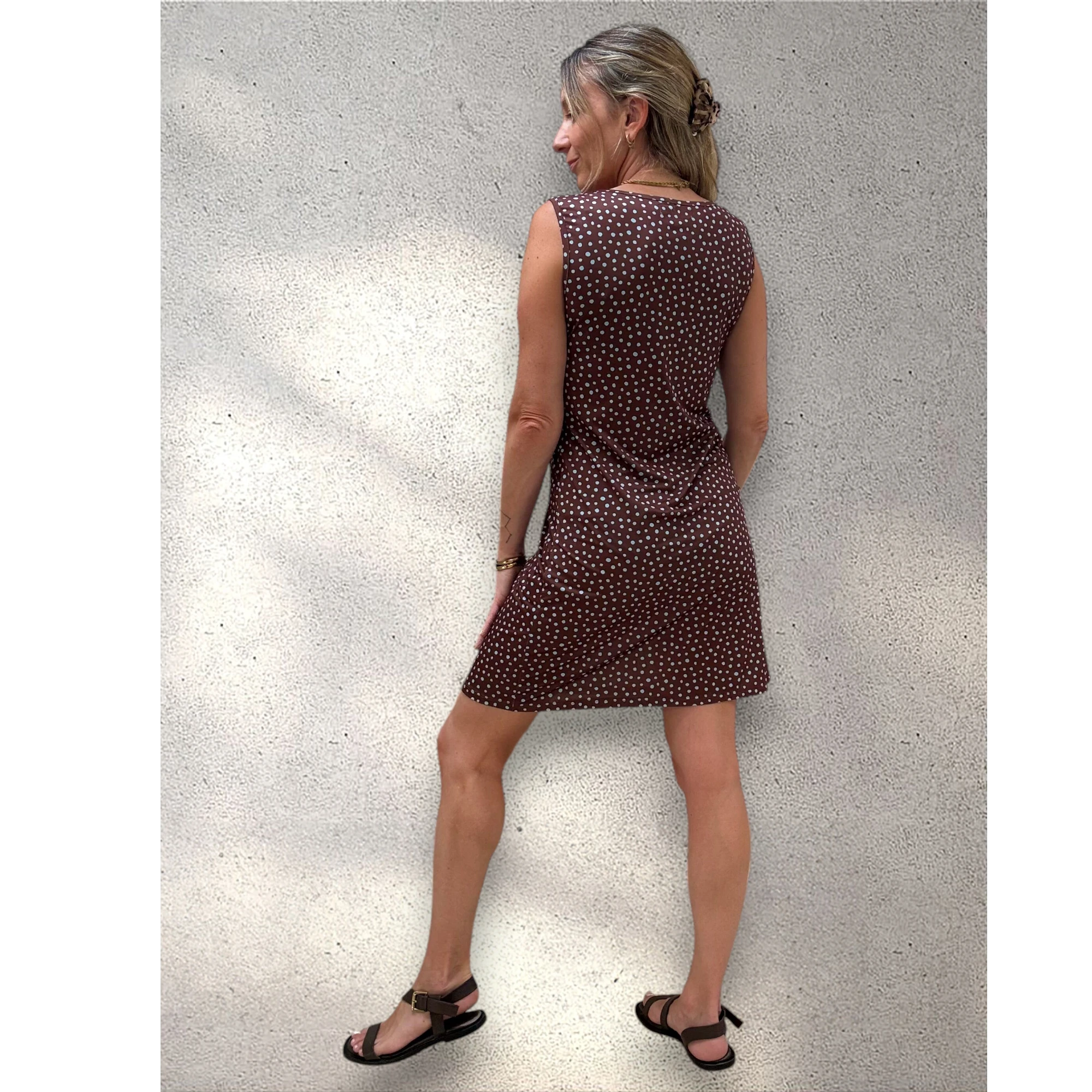 Vestido punto frío topito choco
