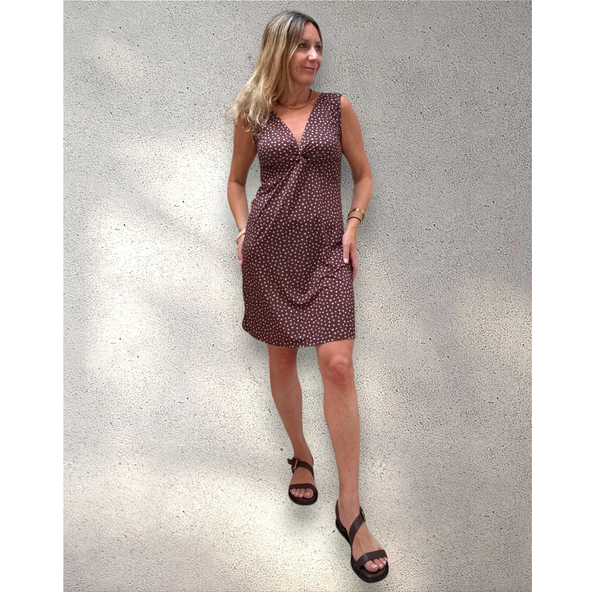 Vestido punto frío topito choco