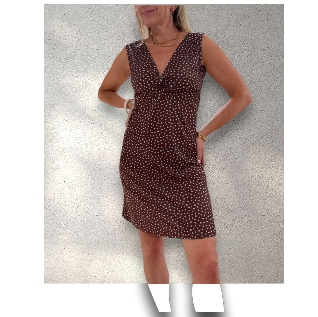 Vestido punto frío topito choco