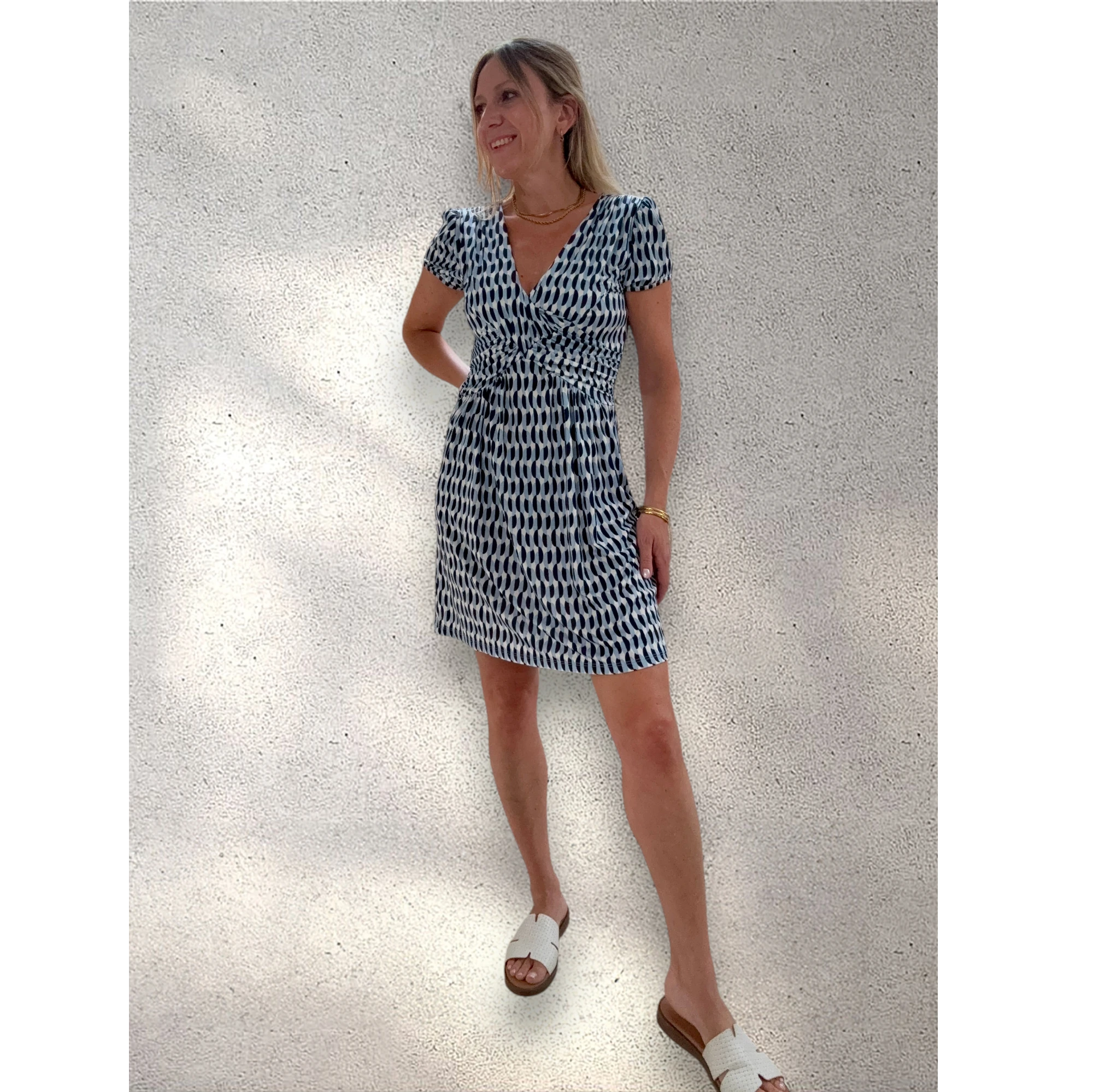 Vestido punto frío cruzado azul