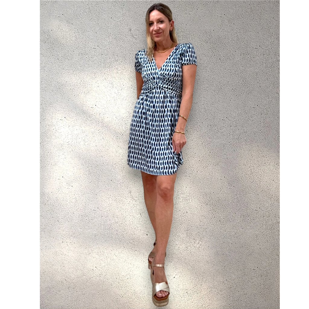 Vestido punto frío cruzado azul