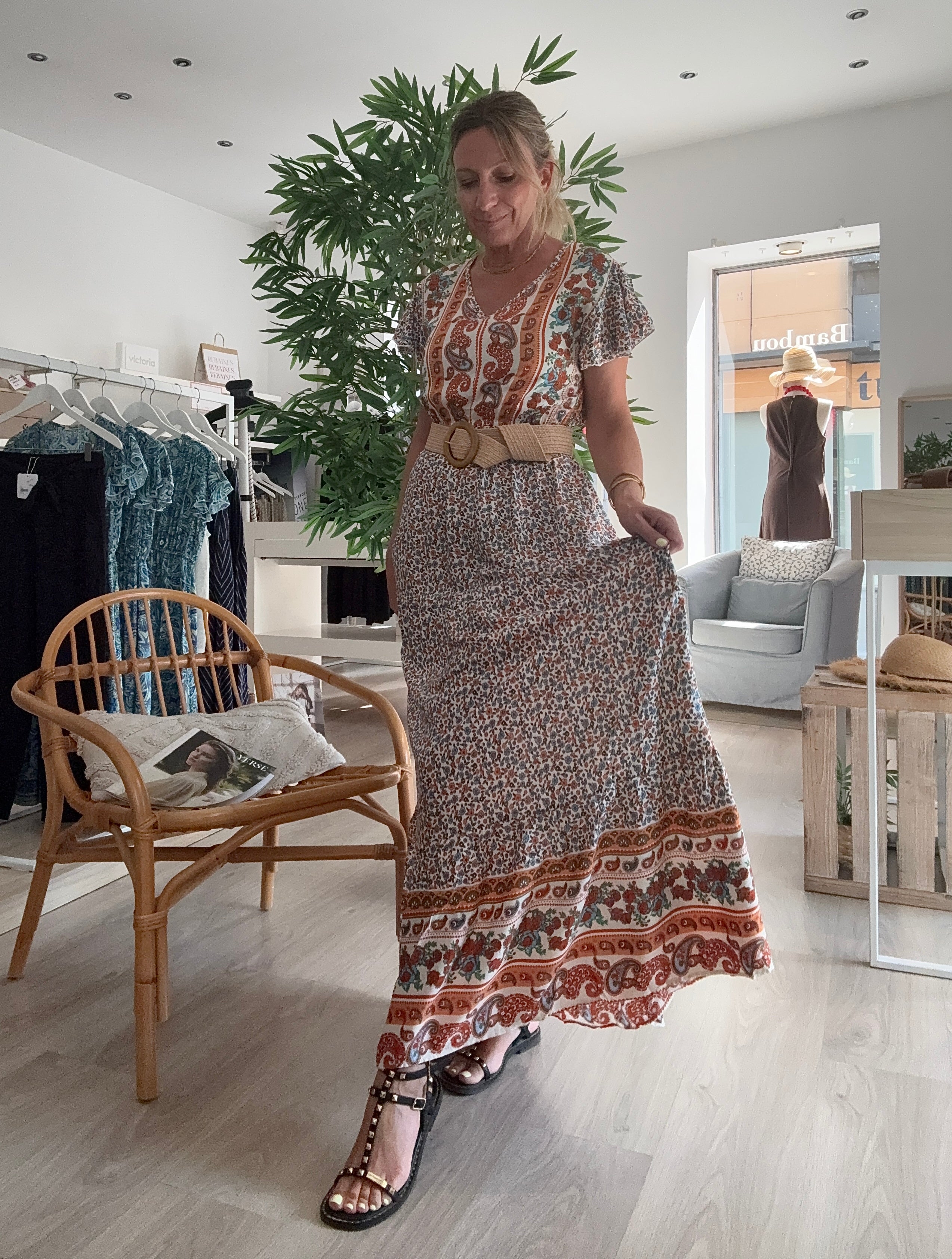 Vestido largo viscosa crudo