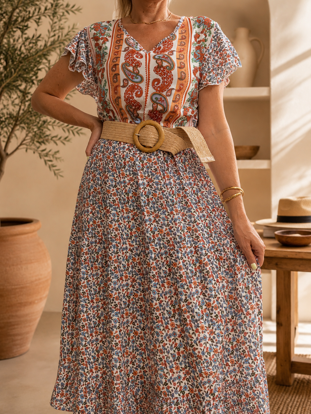 Vestido largo viscosa crudo
