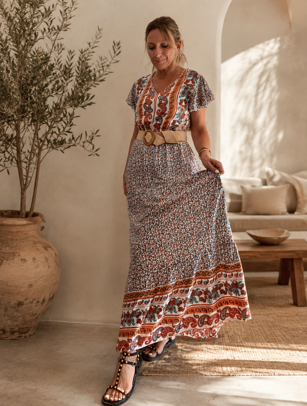 Vestido largo viscosa crudo