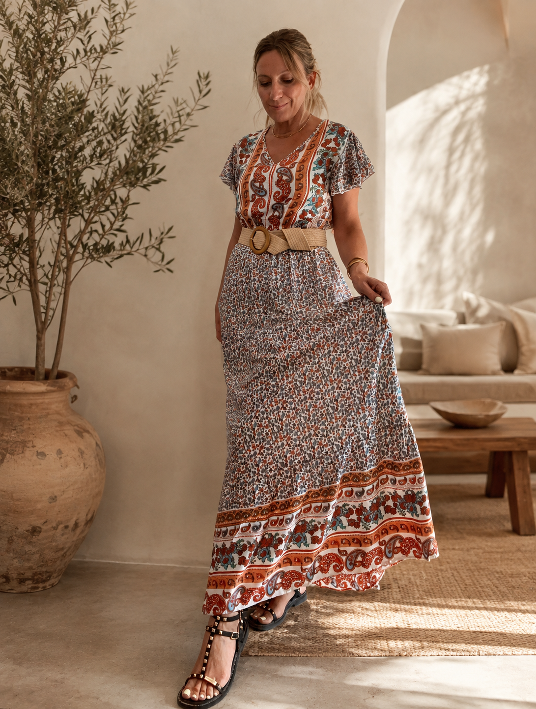 Vestido largo viscosa crudo