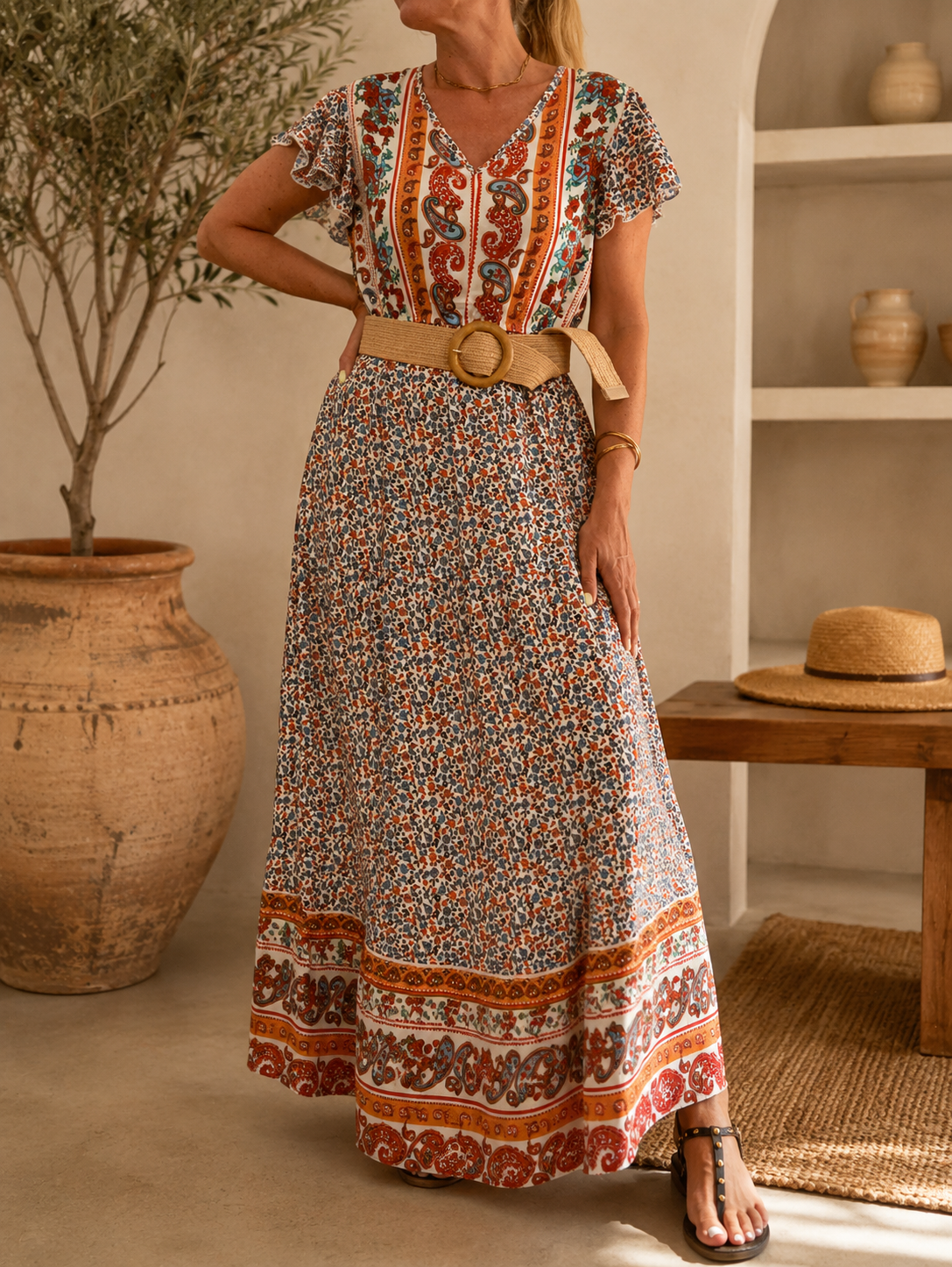 Vestido largo viscosa crudo