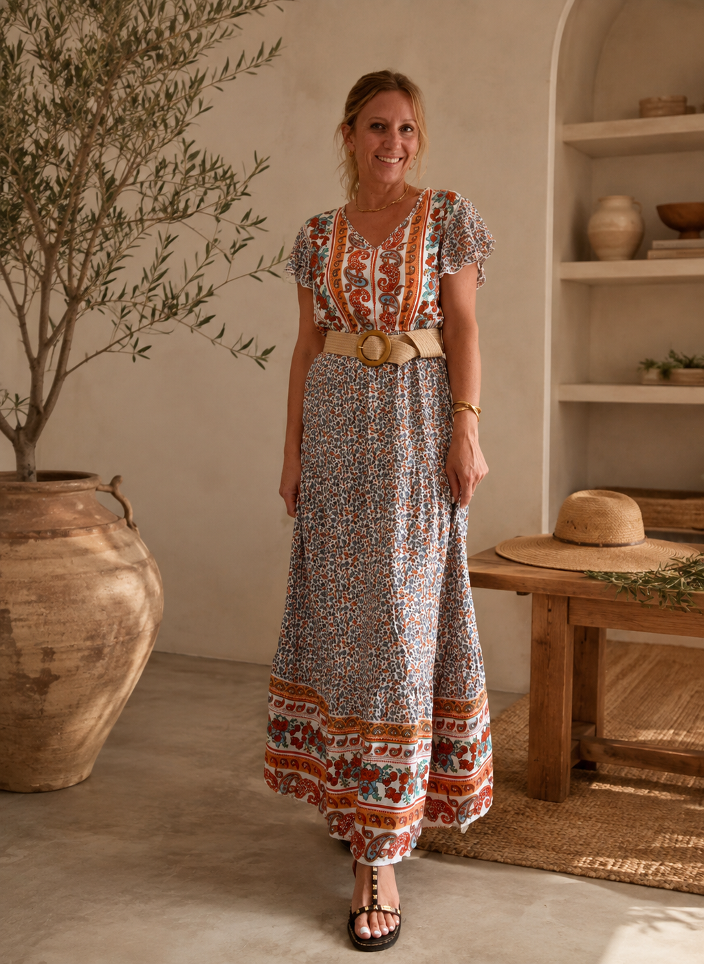Vestido largo viscosa crudo