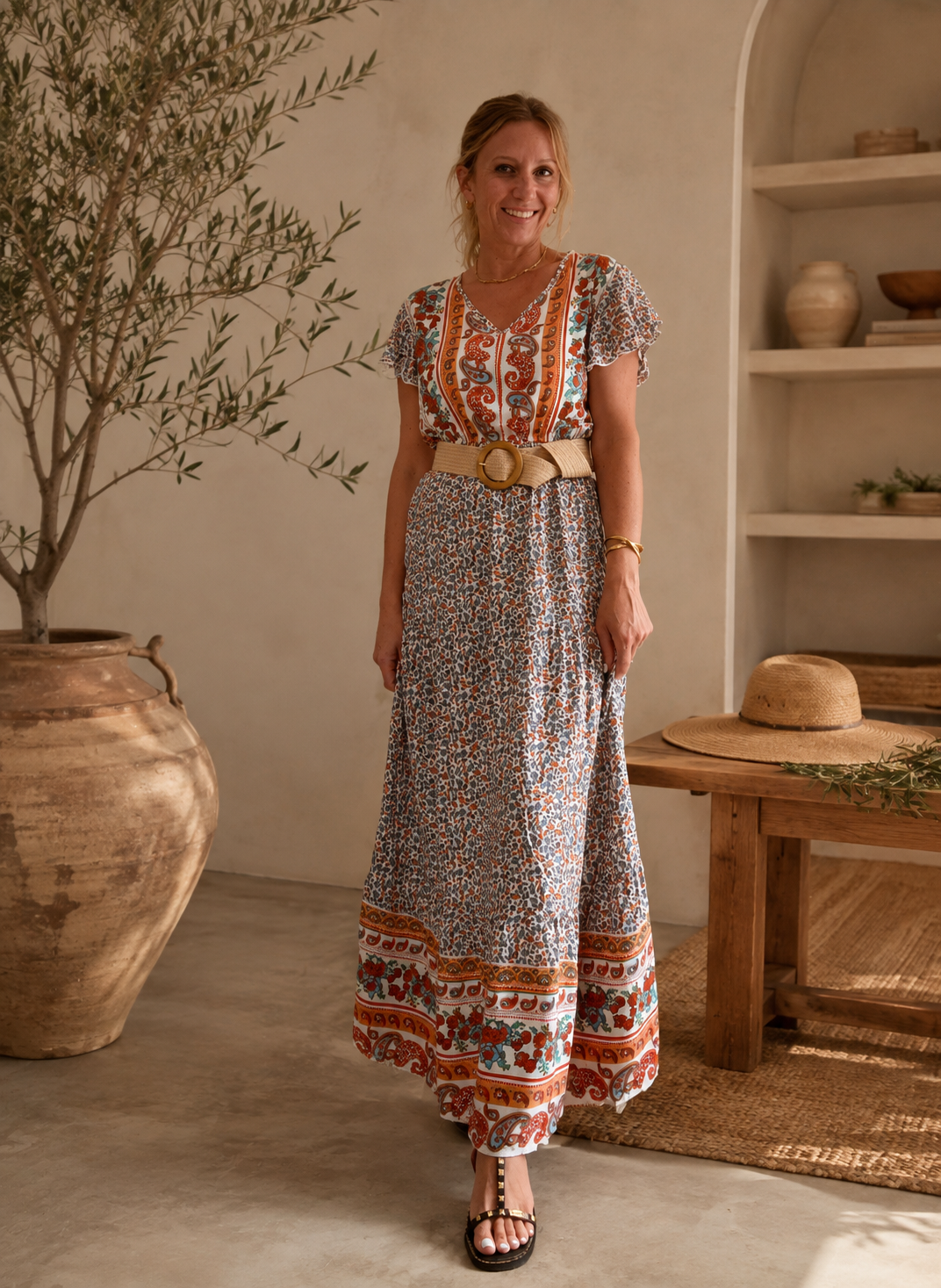 Vestido largo viscosa crudo