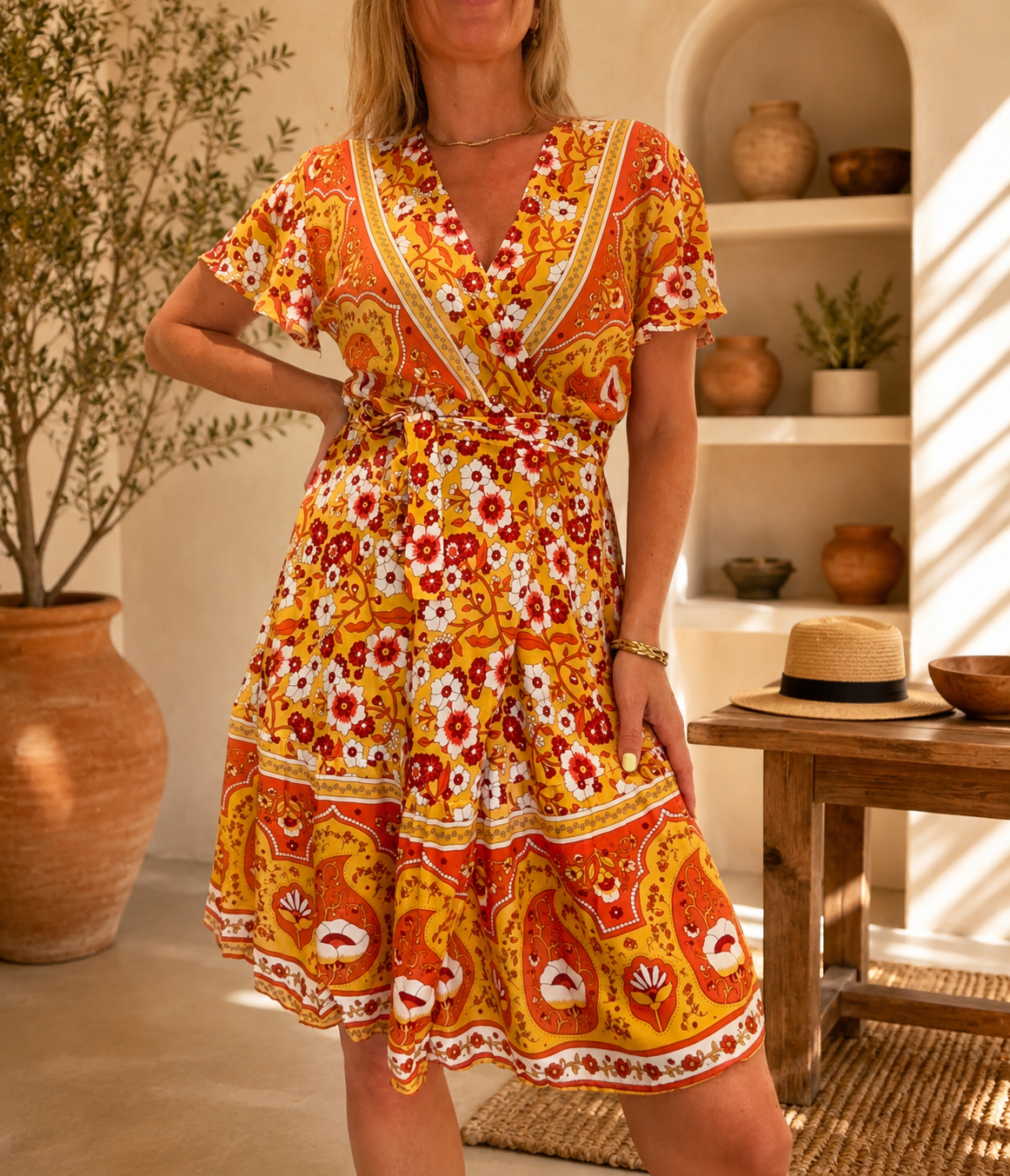 Vestiido cruzado amarillo